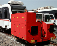 Smaller red Shuttlewagon railcar mover 